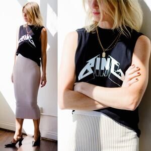 Anine Bing Julian Ribbed Knit Pencil Stretch Fitted Skirt in Ivory Cream